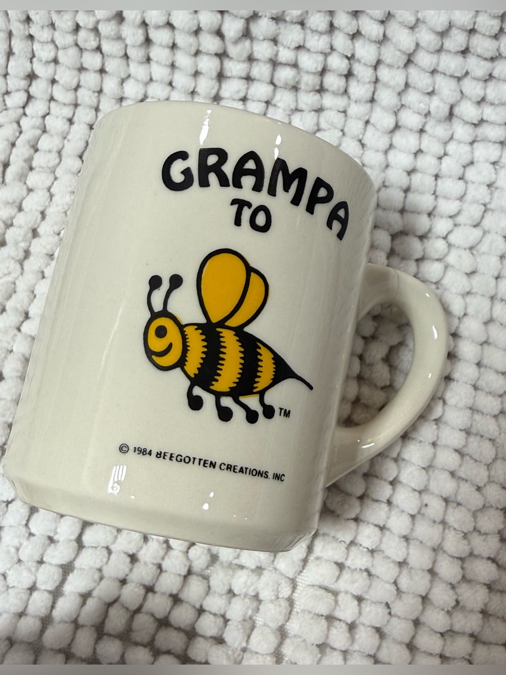 Vintage 1984 Beegotten Creations “Grampa To Bee” Coffee Mug Bee Pun Grandpa Cup